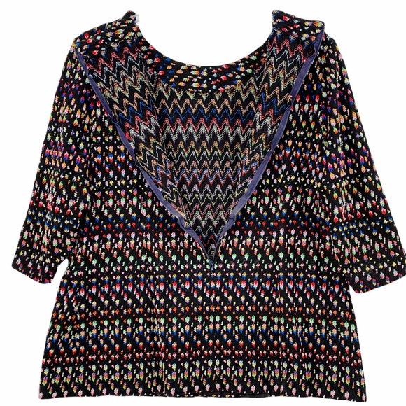 Vintage Handmade Black Zipper Back Shirt with Rainbow Colors Detailing - Picture 7 of 8